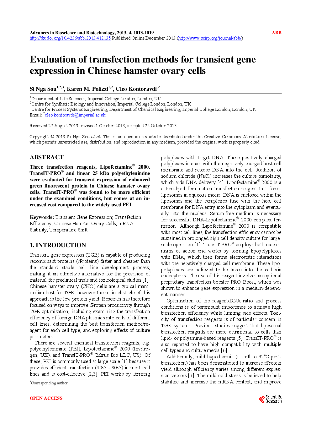 Evaluation Of Transfection Methods For Transient Gene Expression In Chinese Hamster Ovary Cells - Page 2