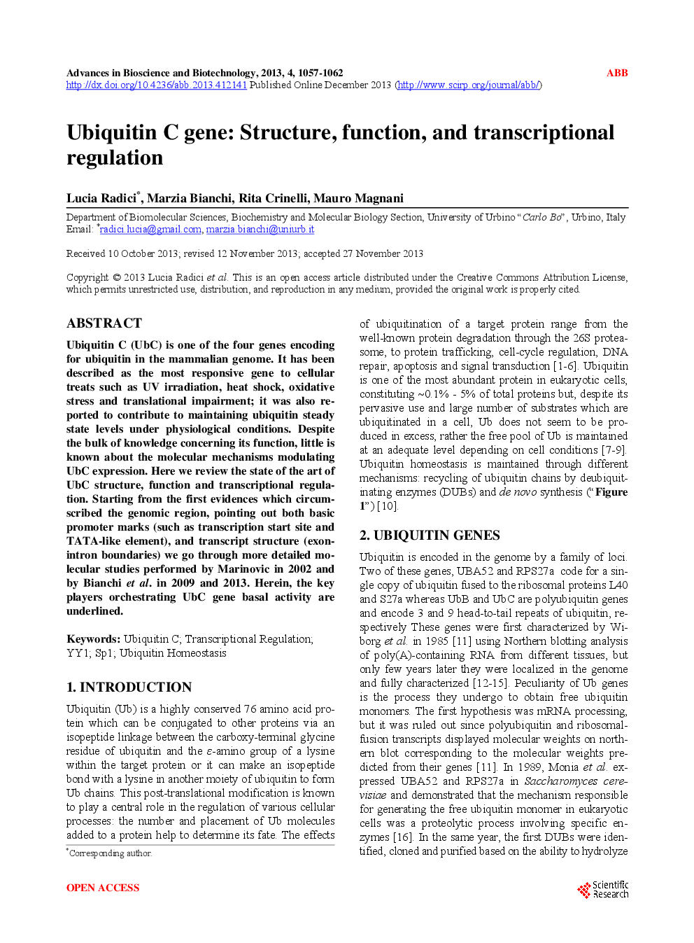Ubiquitin C Gene: Structure, Function, And Transcriptional Regulation - Page 2