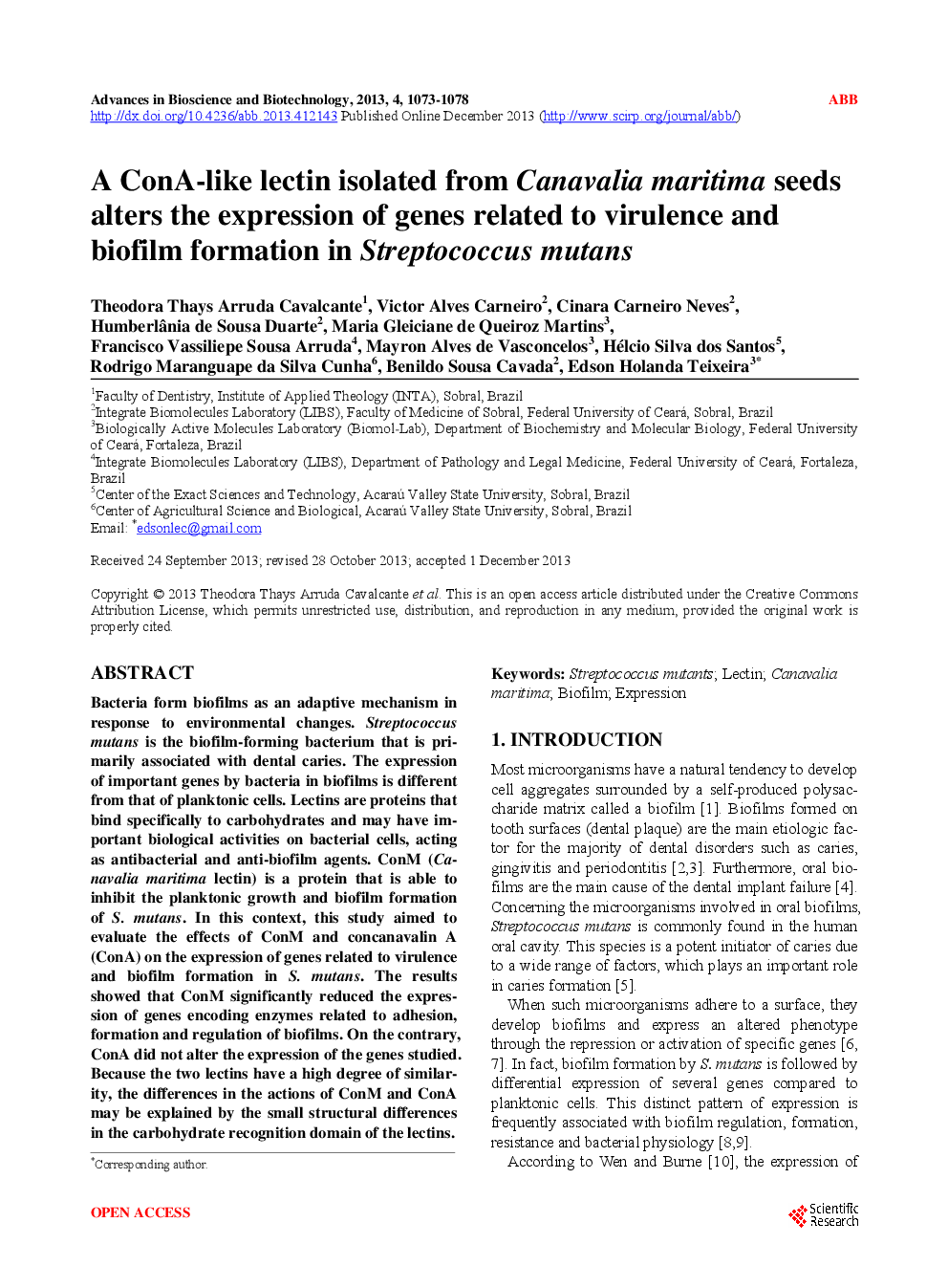 A ConA-Like Lectin Isolated From Canavalia Maritima Seeds Alters The Expression Of Genes Related To Virulence And Biofilm Formation In Streptococcus Mutans - Page 2