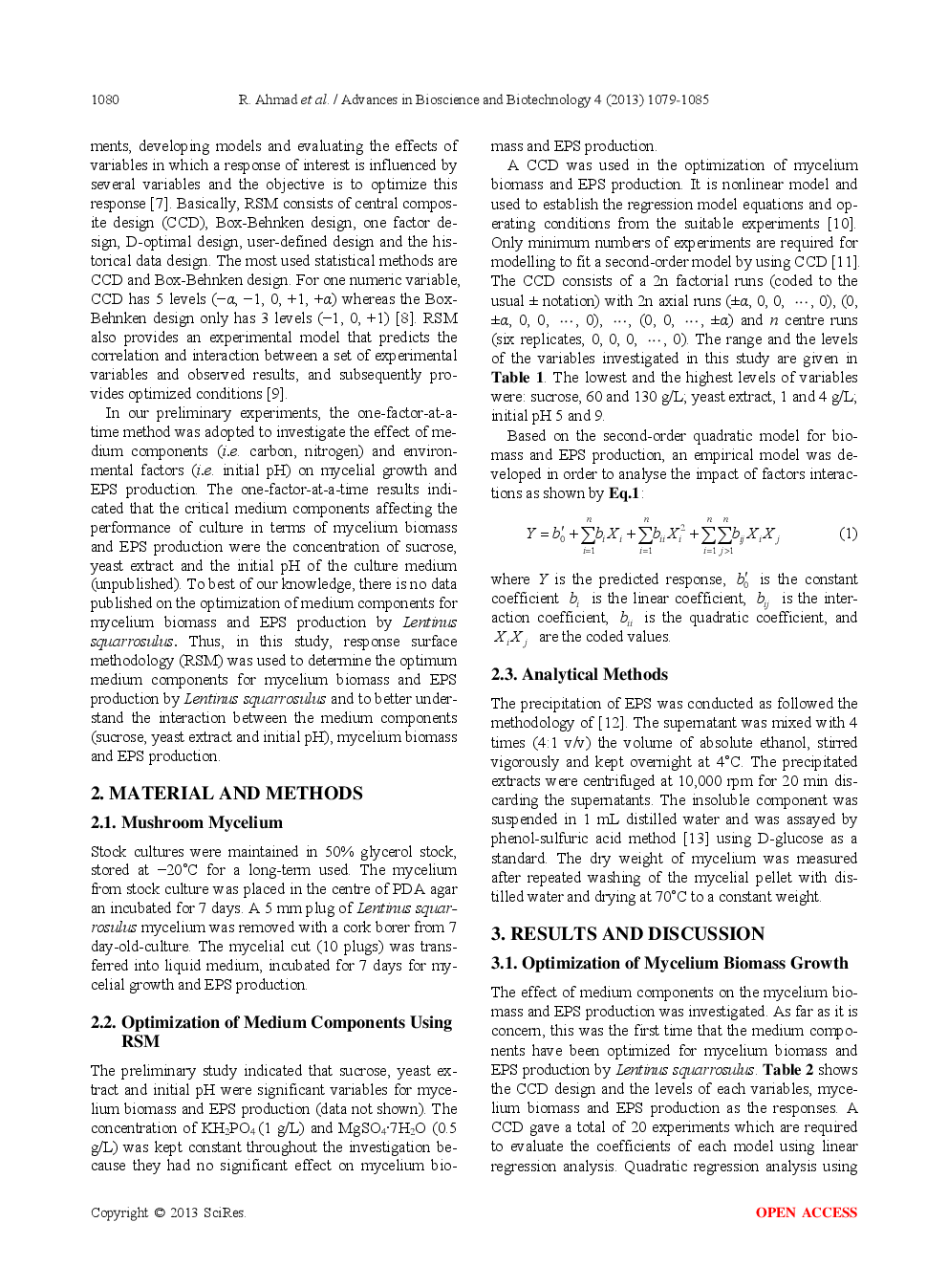 Optimization Of Medium Components Using Response Surface Methodology (RSM) For Mycelium Biomass And Exopolysaccharide Production By Lentinus Squarrosulus - Page 3