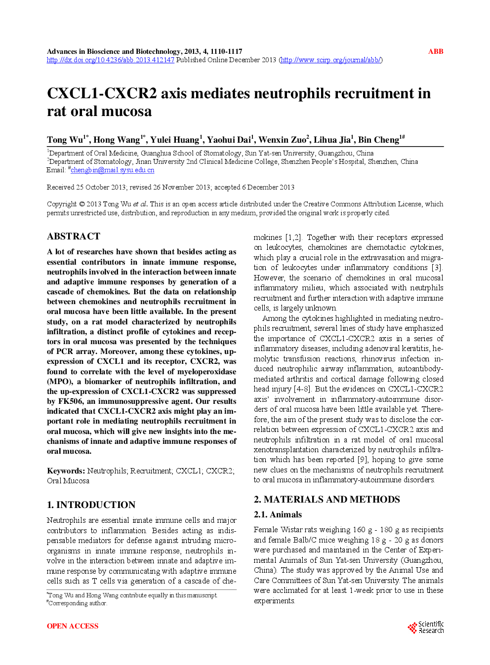 CXCL1-CXCR2 Axis Mediates Neutrophils Recruitment In Rat Oral Mucosa - Page 2