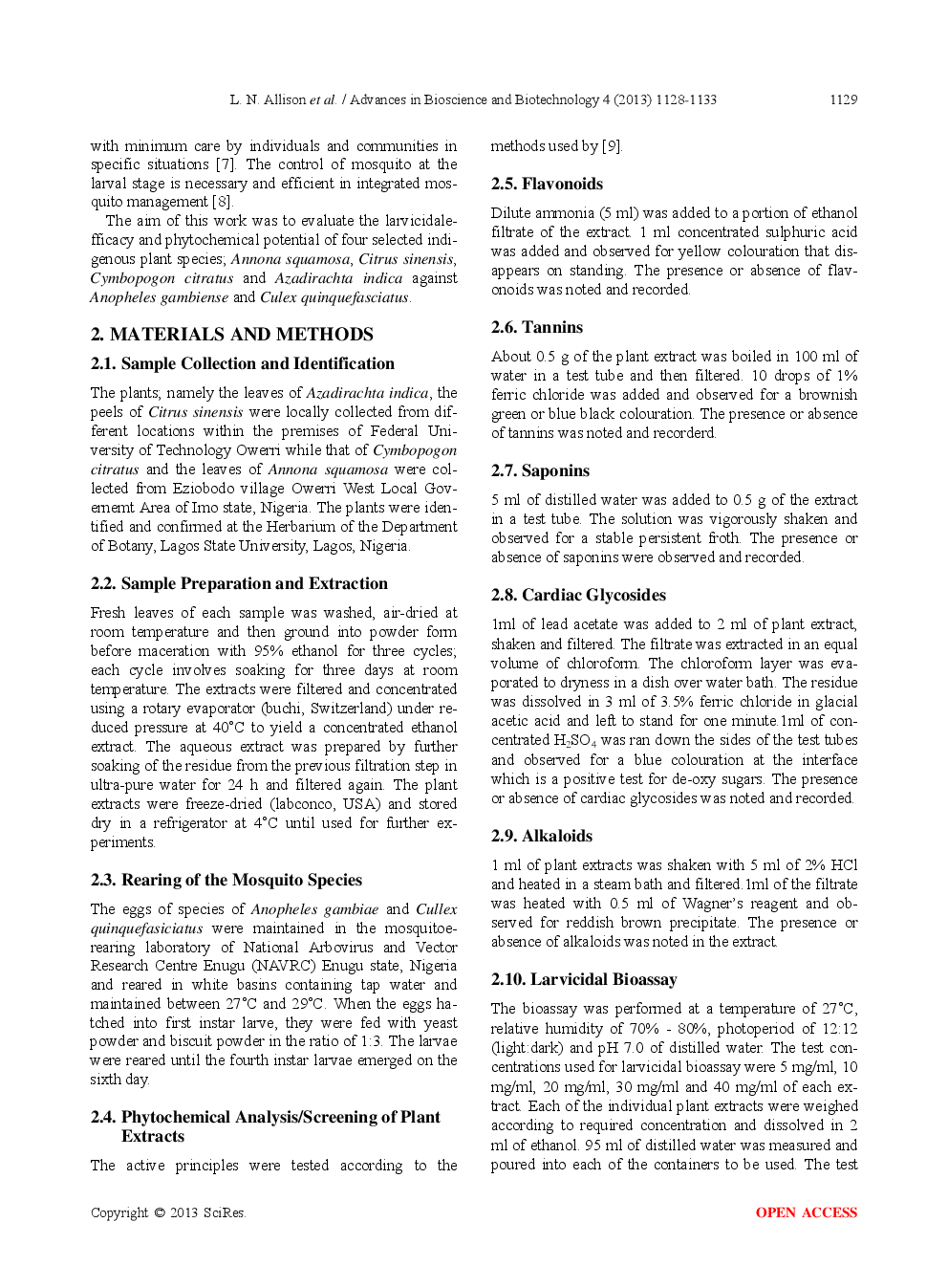 Evaluation Of Larvicidal Efficacy And Phytochemical Potential Of Some Selected Indigenous Plant Against Anopheles Gambiense And Culex Quinquefasciatus - Page 3