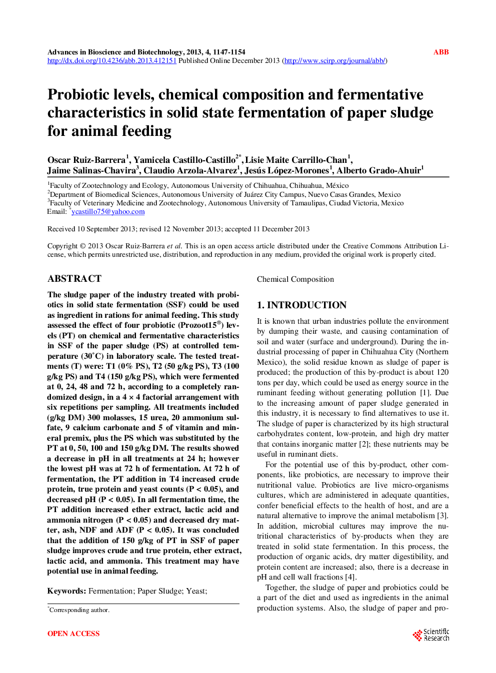 Probiotic Levels, Chemical Composition And Fermentative Characteristics In Solid State Fermentation Of Paper Sludge For Animal Feeding - Page 2
