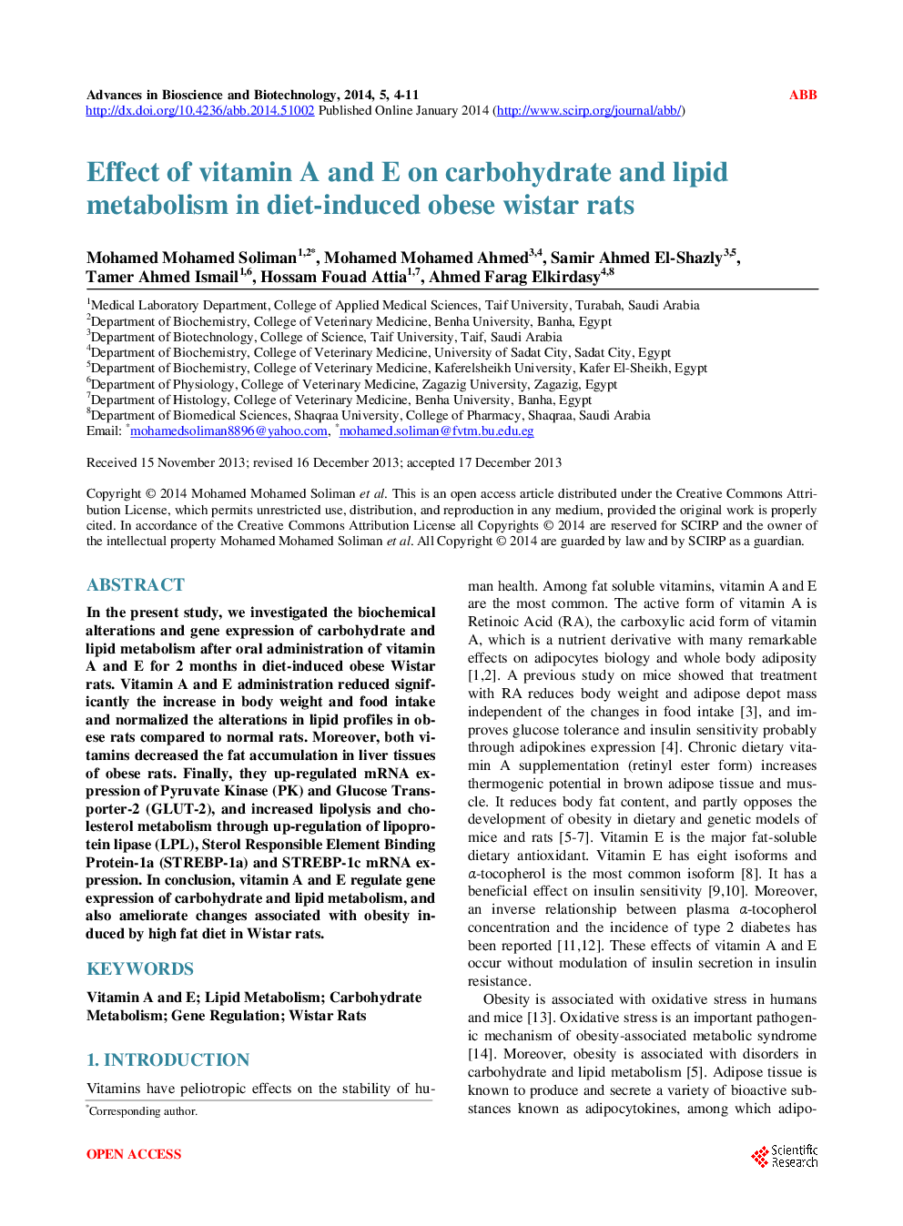Effect Of Vitamin A And E On Carbohydrate And Lipid Metabolism In Diet-Induced Obese Wistar Rats - Page 2