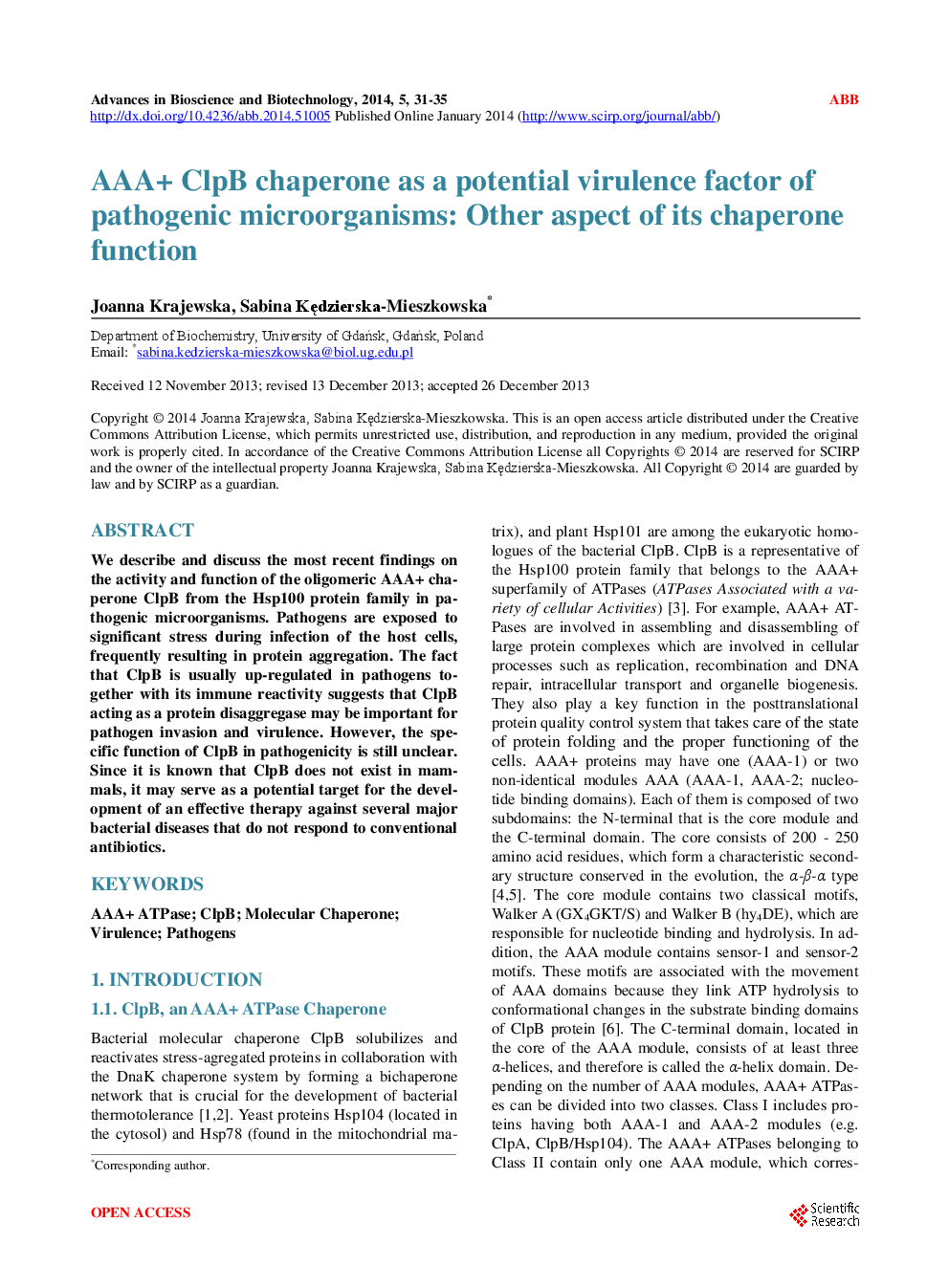 AAA+ ClpB Chaperone As A Potential Virulence Factor Of Pathogenic Microorganisms: Other Aspect Of Its Chaperone Function - Page 2