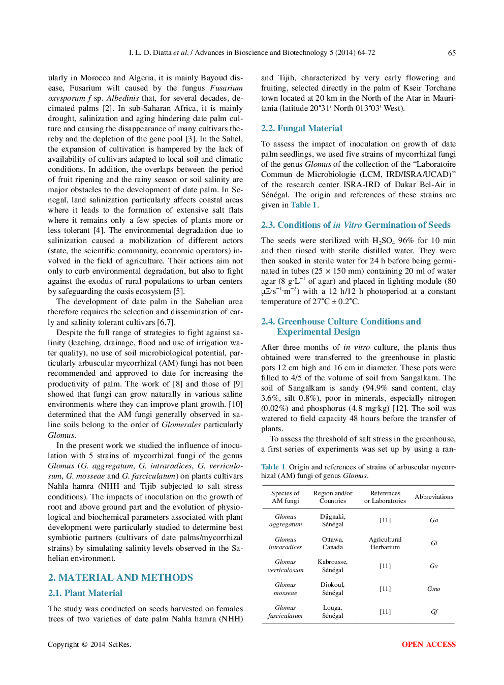 Inoculation With Arbuscular Mycorrhizal Fungi Improves Seedlings Growth Of Two Sahelian Date Palm Cultivars (Phoenix Dactylifera L., CV. Nakhla Hamra And CV. Tijib) Under Salinity Stresses - Page 3