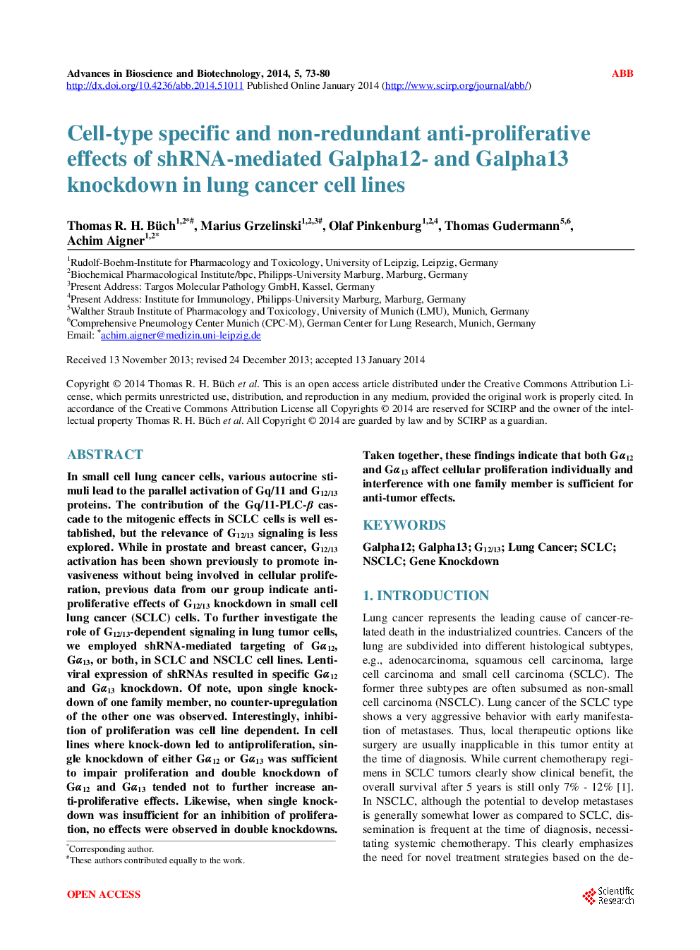 Cell-Type Specific And Non-Redundant Anti-Proliferative Effects Of ShRNA-Mediated Galpha12- And Galpha13 Knockdown In Lung Cancer Cell Lines - Page 2