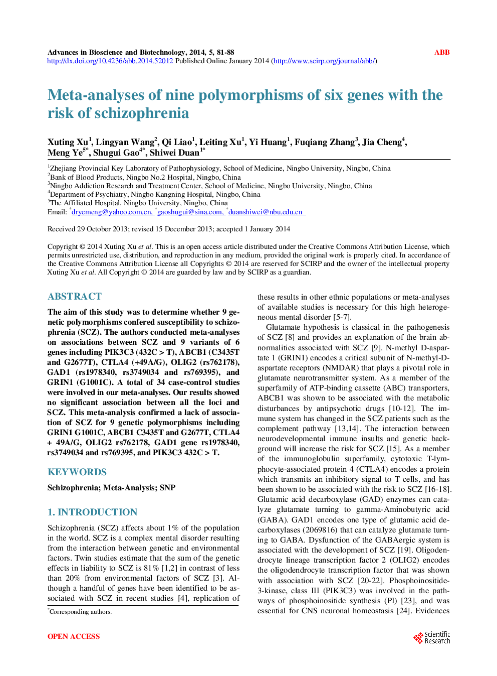 Meta-Analyses Of Nine Polymorphisms Of Six Genes With The Risk Of Schizophrenia - Page 2
