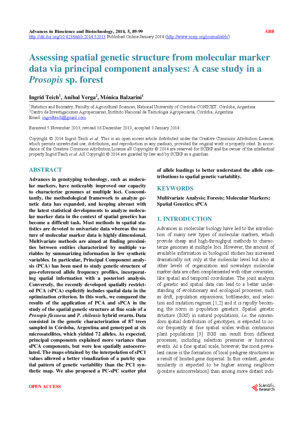Assessong Spatial Genetic Structure From Molecular Marker Data Via Principal Component Analyses : A Case Study In A Prosopis Sp. Forest - Page 2