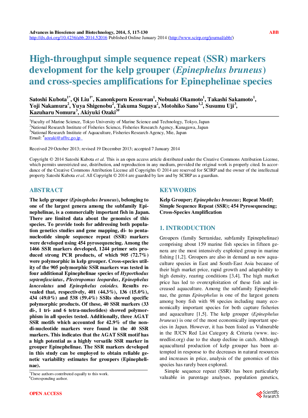 High-Throughput Simple Sequence Repeat (SSR) Markers Development For The Kelp Grouper (Epinephelus Bruneus) And Cross-Species Amplifications For Epinephelinae Species - Page 2