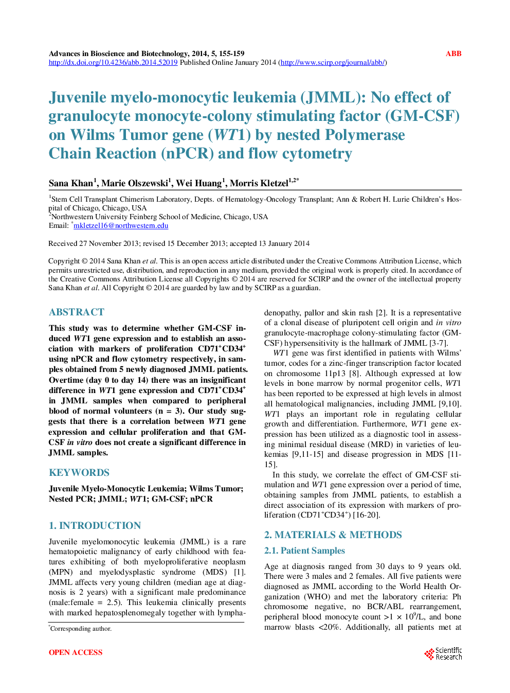 Juvenile Myelo-Monocytic Leukemia (JMML): No Effect Of Granulocyte Monocyte-Colony Stimulating Factor (GM-CSF) On Wilms Tumor Gene (WT1) By Nested Polymerase Chain Reaction (NPCR) And Flow Cytometry - Page 2