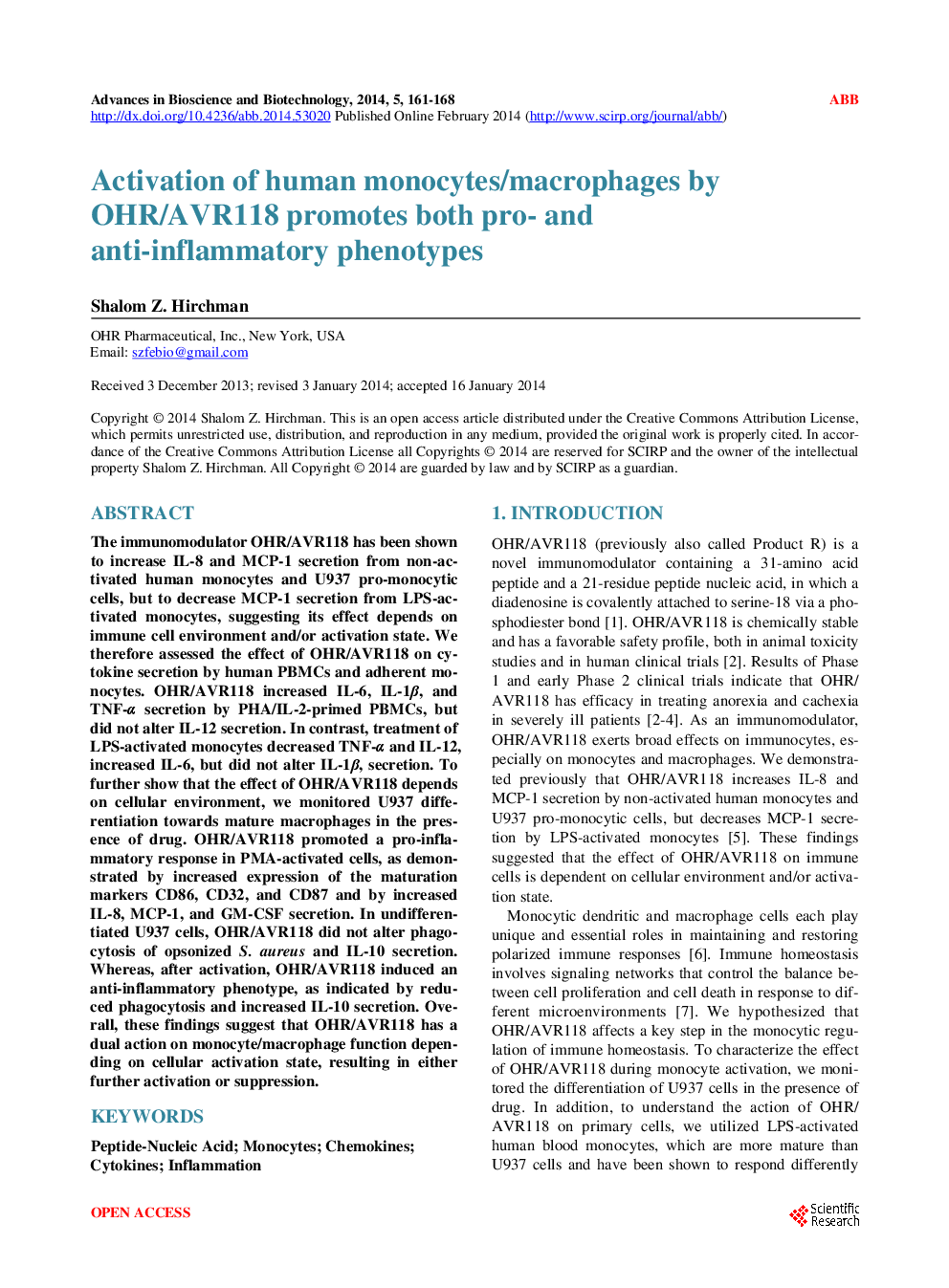 Activation Of Human Monocytes/Macrophages By OHR/AVR118 Promotes Both Pro- And Anti-Inflammatory Phenotypes - Page 2