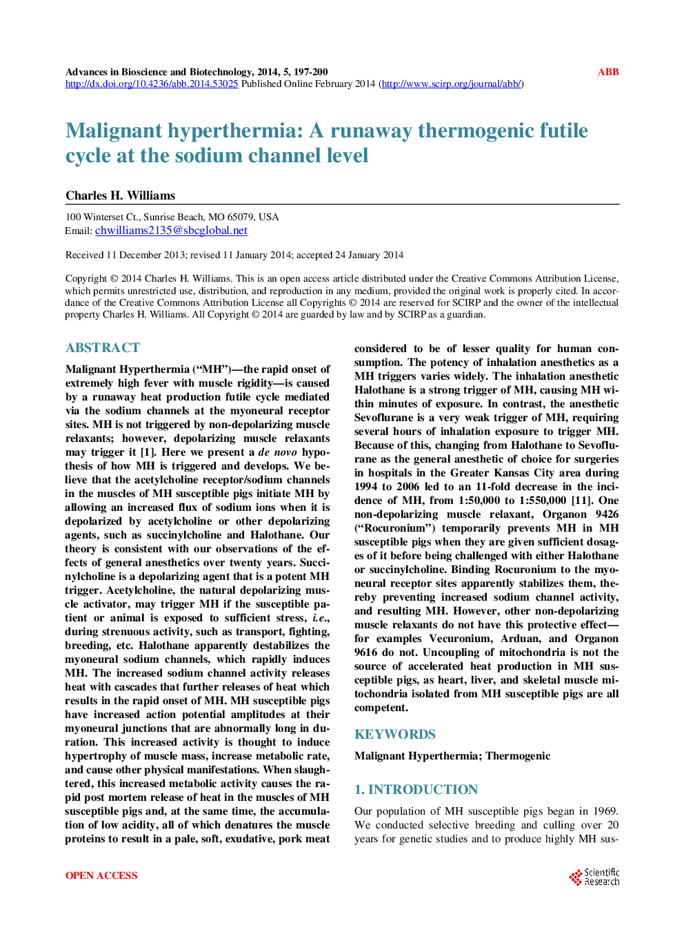 Malignant Hyperthermia: A Runaway Thermogenic Futile Cycle At The Sodium Channel Level - Page 2