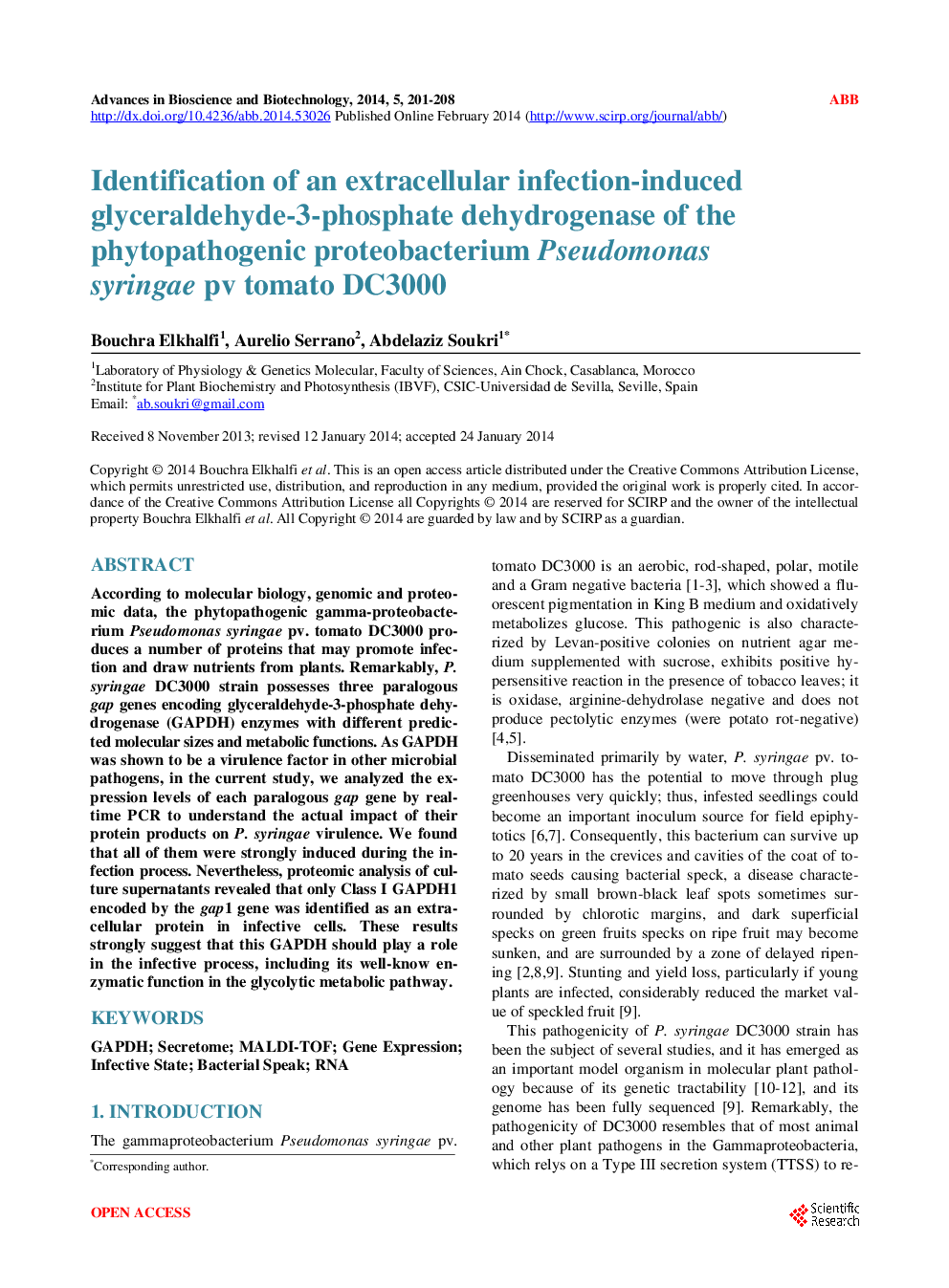 Identification Of An Extracellular Infection-Induced Glyceraldehyde-3-Phosphate Dehydrogenase Of The Phytopathogenic Proteobacterium Pseudomonas Syringae Pv Tomato DC3000 - Page 2