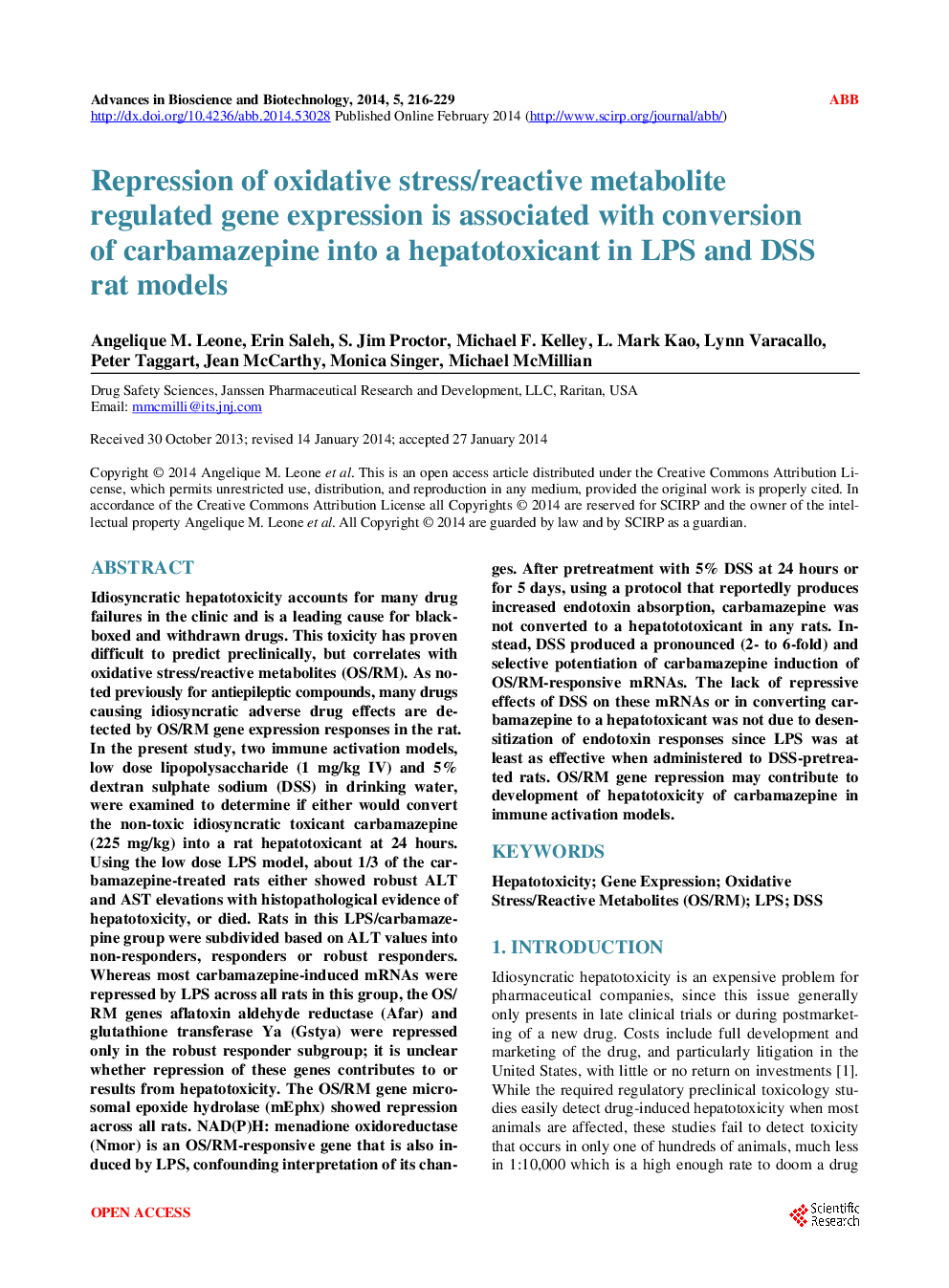 Repression Of Oxidative Stress/Reactive Metabolite Regulated Gene Expression Is Associated With Conversion Of Carbamazepine Into A Hepatotoxicant In LPS And DSS Rat Models - Page 2