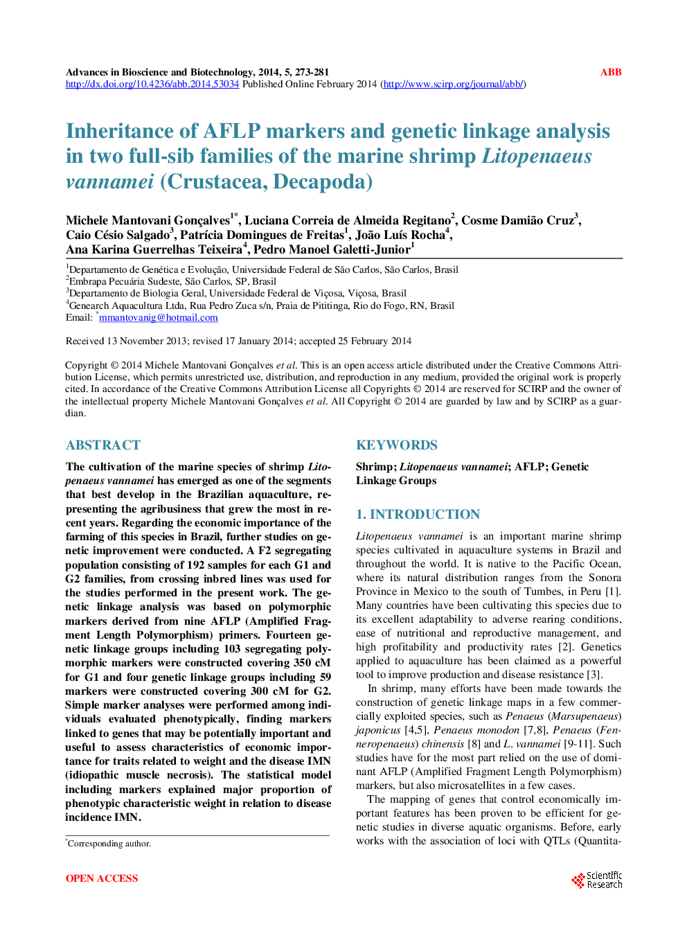 Inheritance Of AFLP Markers And Genetic linkage Analysis in Two Full-Sib Families Of The Marine Shrimp Litopenaeus Vannamei (Crustacea, Decapoda) - Page 2