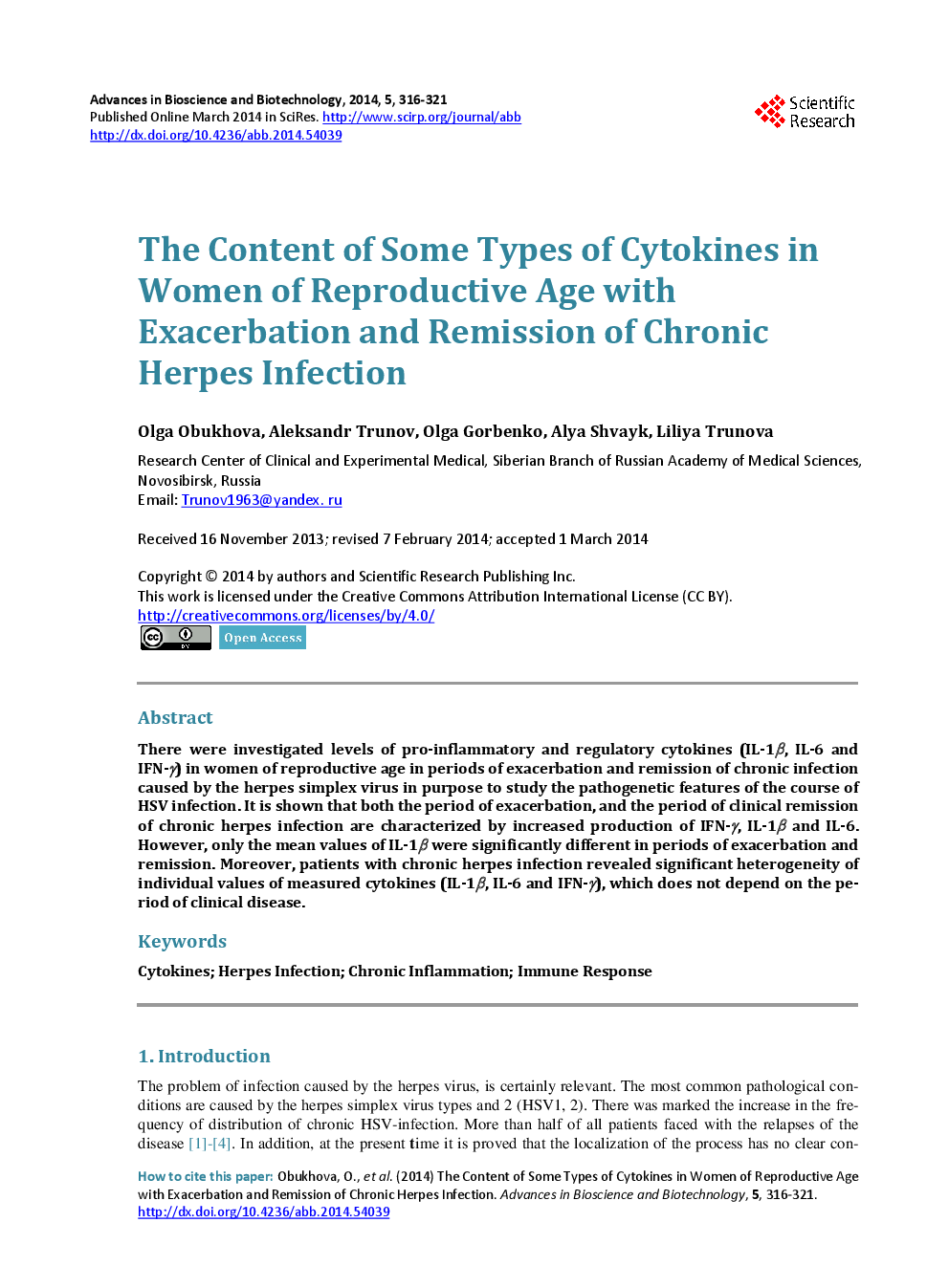 The Content Of Some Types of Cytokines In Women Of Reproductive Age With Exacerbation And Remission Of Chronic Herpes Infection - Page 2