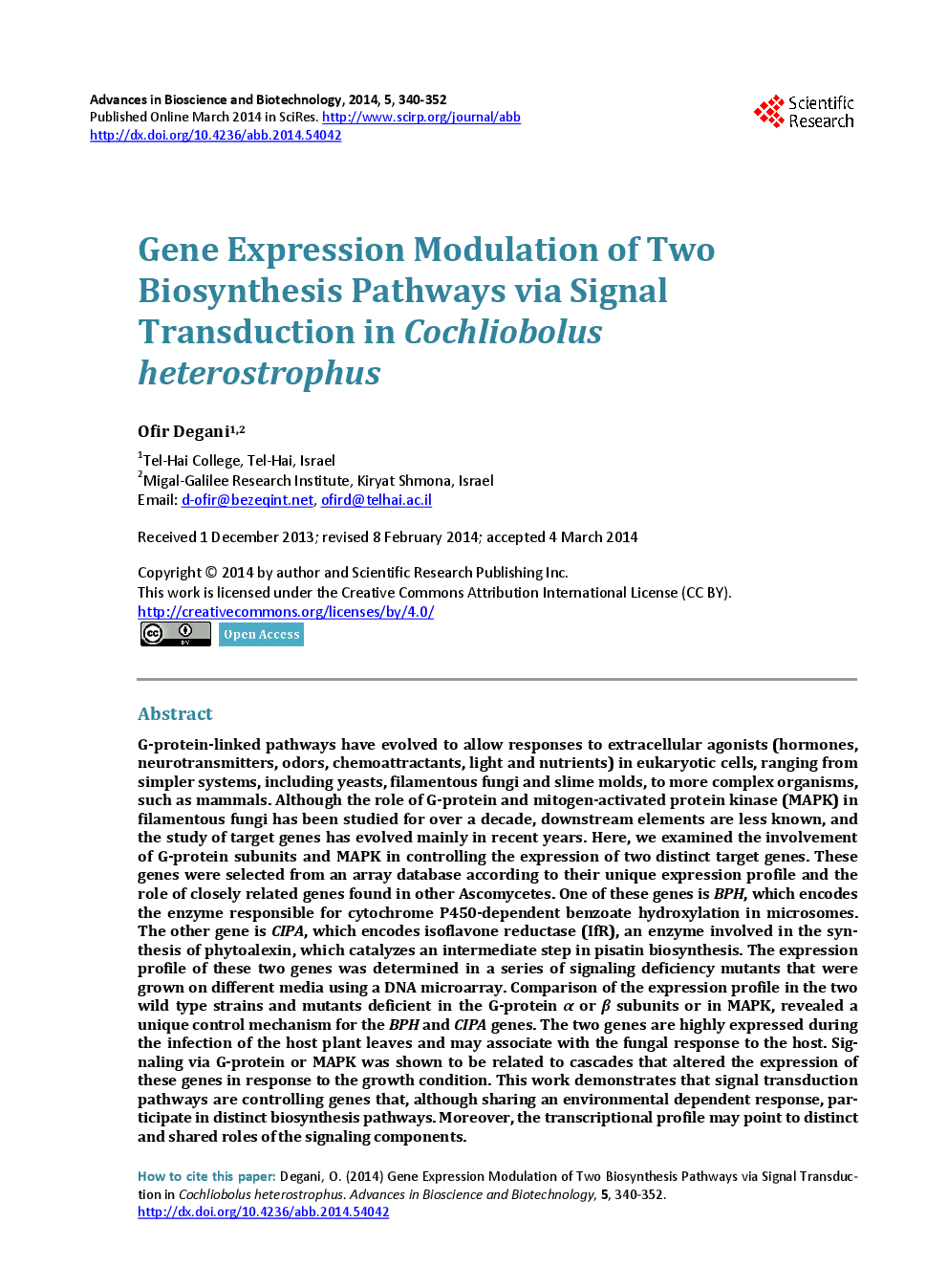 Gene Expression Modulation Of Two Biosynthesis Pathways Via Signal Transduction In Cochliobolus Heterostrophus - Page 2