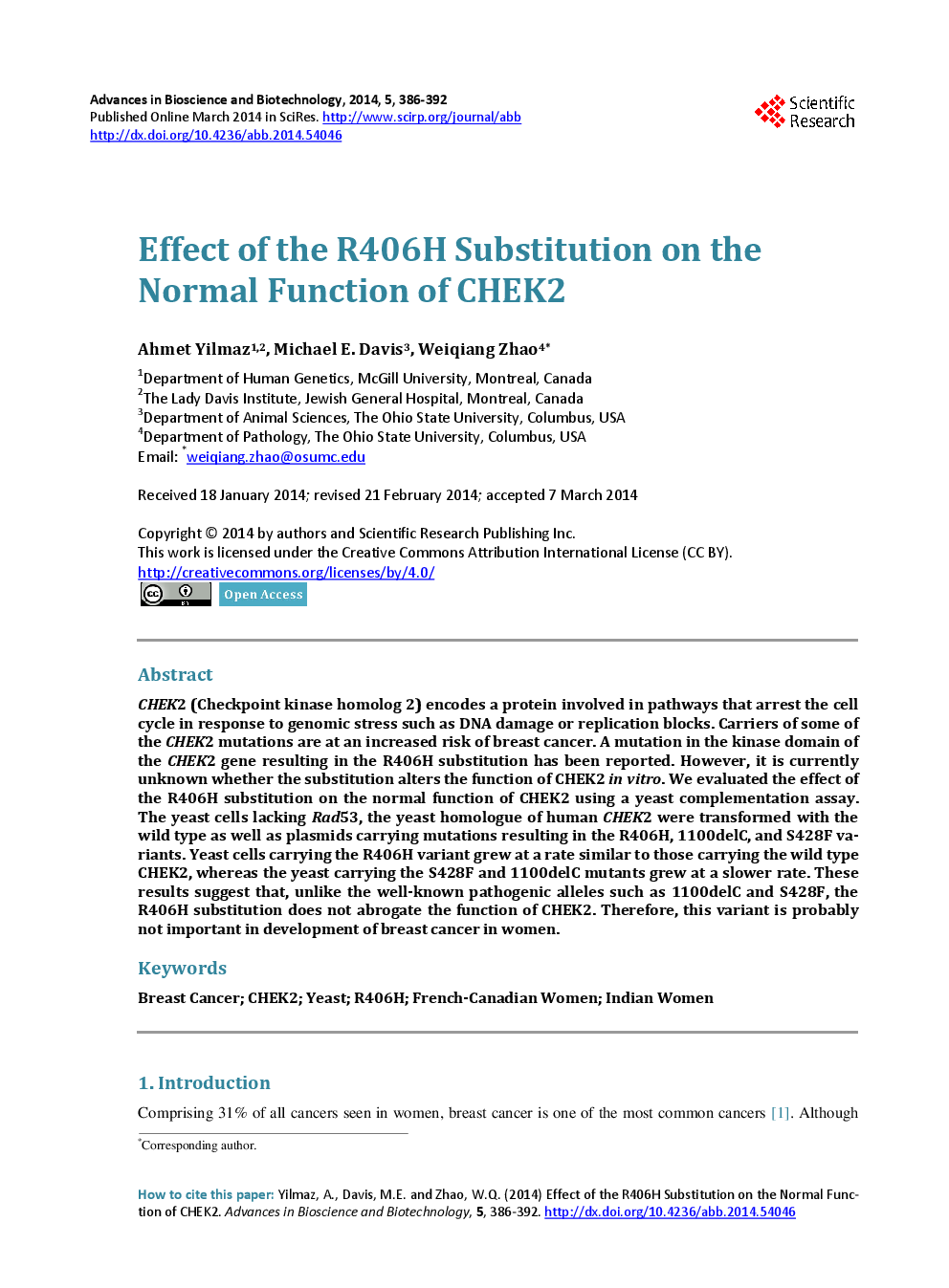 Effect Of The R406H Substitution On The Normal Function Of CHEK2 - Page 2