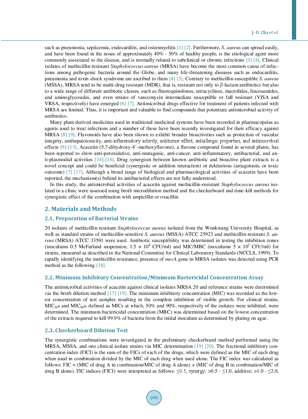 Combination Of Acacetin With Antibiotics Against Methicillin Resistant Staphylococcus Aureus Isolated From Clinical Specimens - Page 3