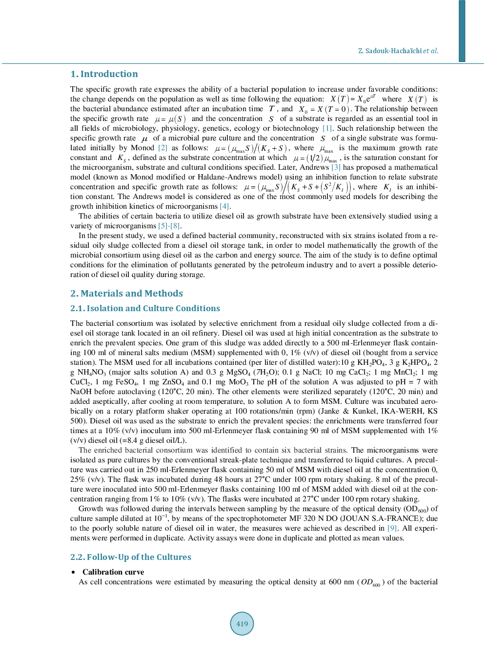 Growth Kinetics Study Of A Bacterial Consortium Producing Biosurfactants, Constructed With Six Strains Isolated From An Oily Sludge - Page 3