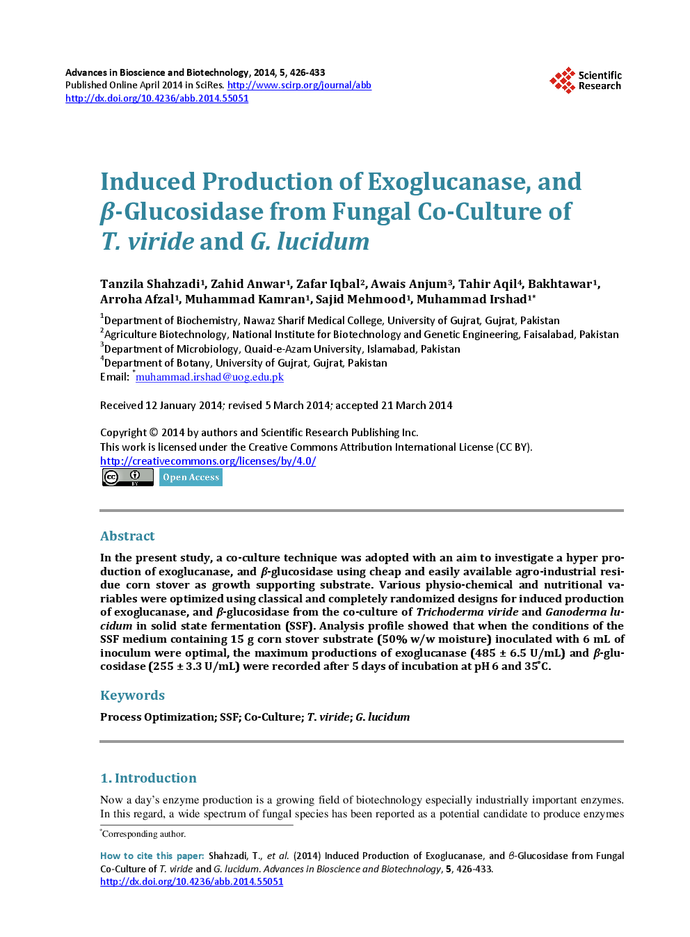 Induced Production Of Exoglucanase, And β-Glucosidase From Fungal Co-Culture Of T. Viride And G. lucidum - Page 2