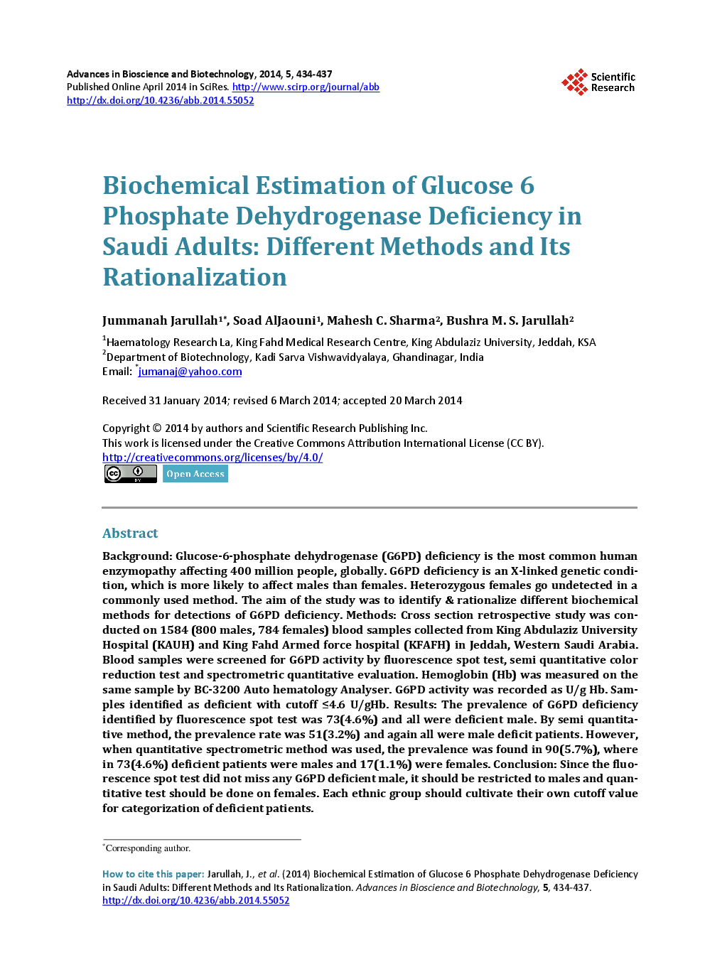 Biochemical Estimation Of Glucose 6 Phosphate Dehydrogenase Deficiency In Saudi Adults: Different Methods And Its Rationalization - Page 2