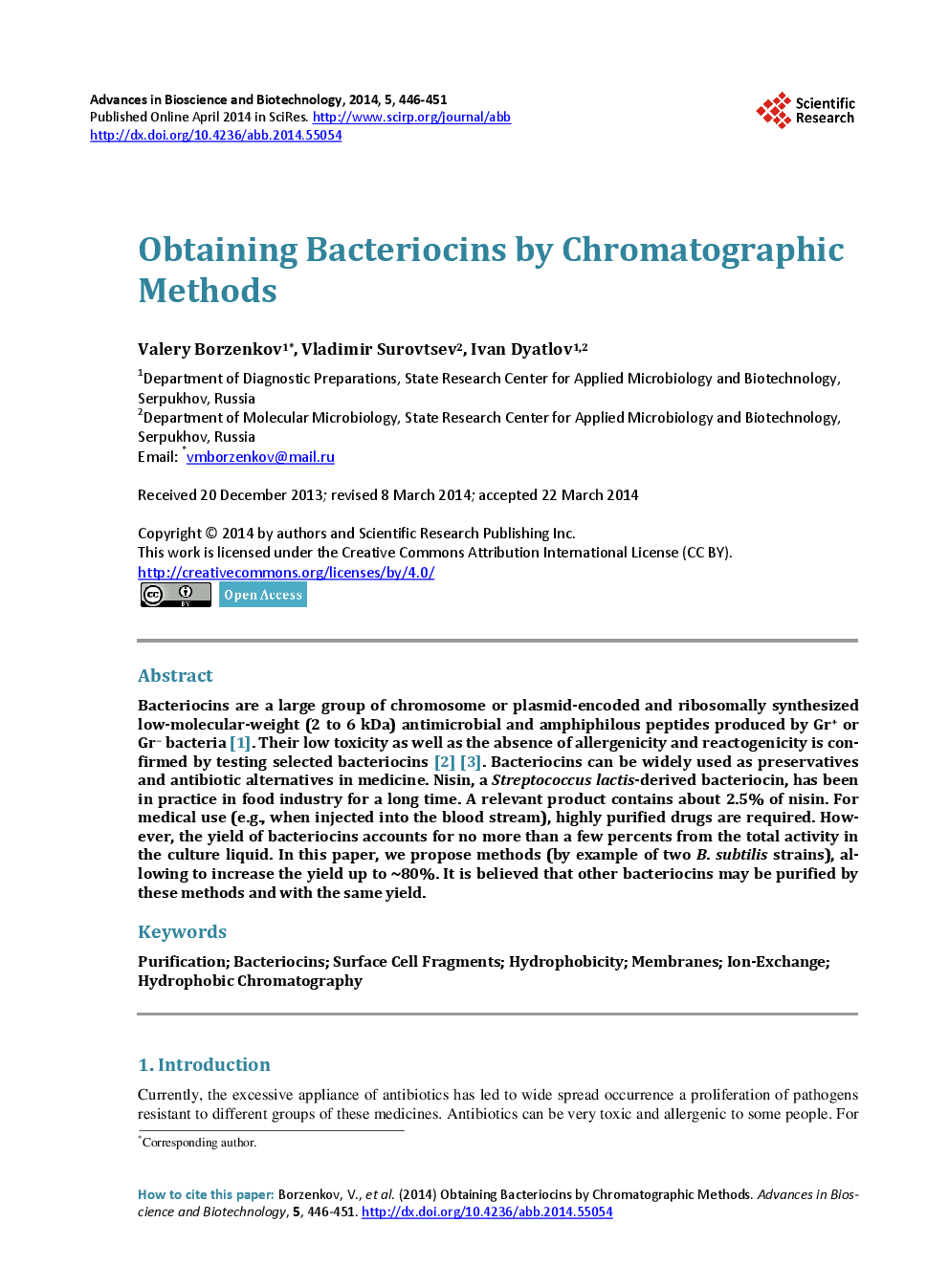 Obtaining Bacteriocins By Chromatographic Methods - Page 2