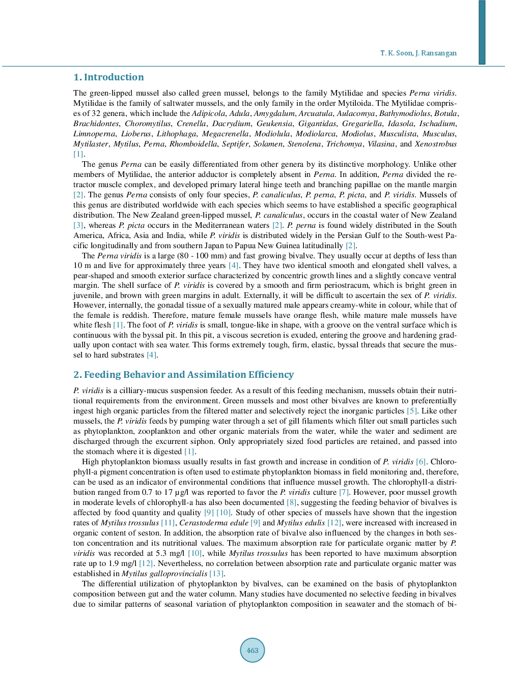 A Review Of Feeding Behavior, Growth, Reproduction And Aquaculture Site Selection For Green-Lipped Mussel, Perna Viridis - Page 3
