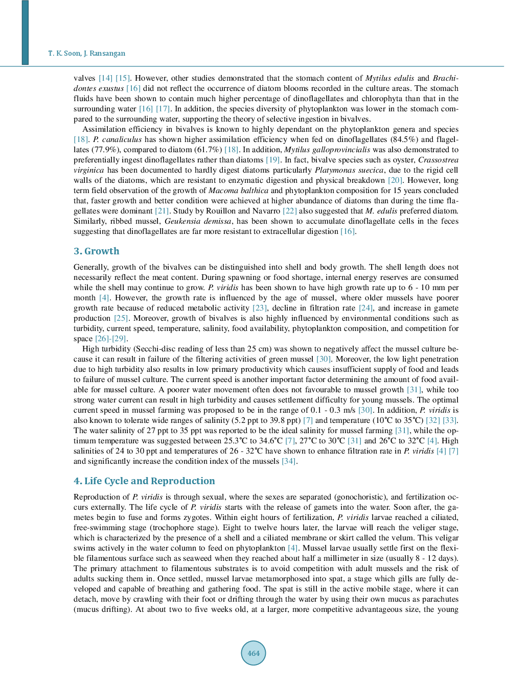 A Review Of Feeding Behavior, Growth, Reproduction And Aquaculture Site Selection For Green-Lipped Mussel, Perna Viridis - Page 4