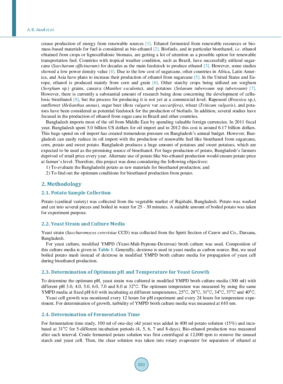 Optimum Conditions For Bioethanol Production From Potato Of Bangladesh - Page 3