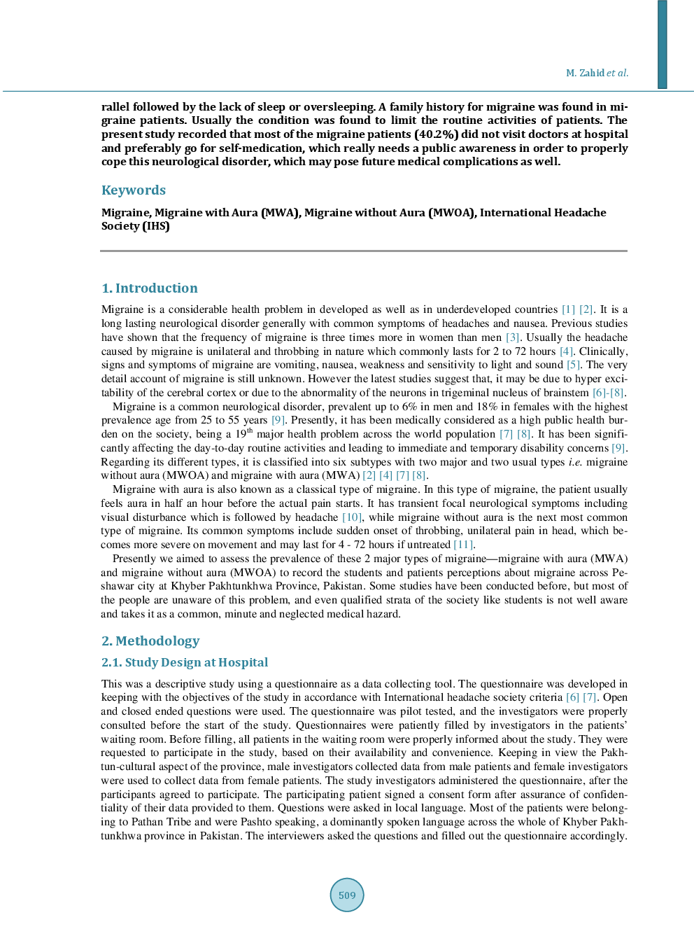 Prevalence And Perceptions About Migraine Among Students And Patients in Khyber Pakhtunkhwa Province, Pakistan - Page 3