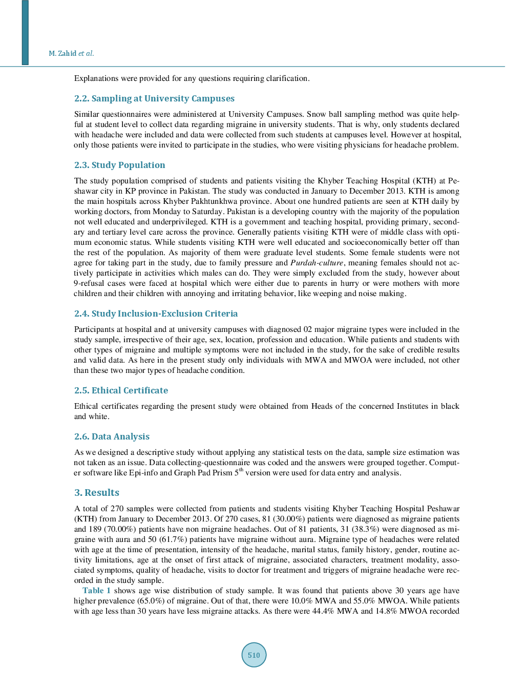 Prevalence And Perceptions About Migraine Among Students And Patients in Khyber Pakhtunkhwa Province, Pakistan - Page 4