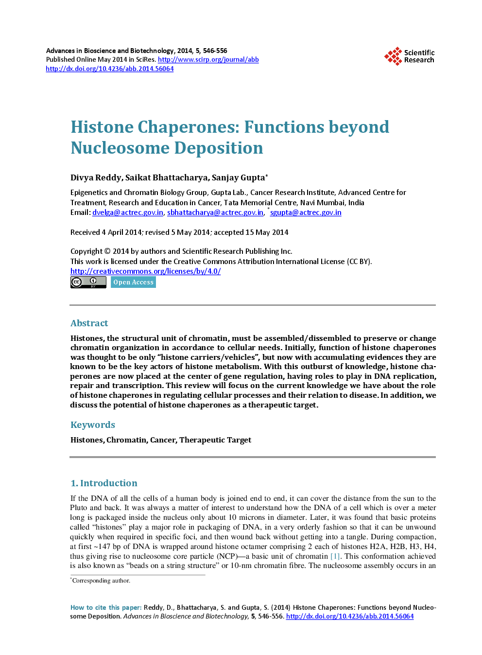 Histone Chaperones: Functions Beyond Nucleosome Deposition - Page 2