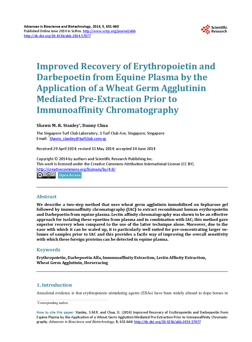 Improved Recovery Of Erythropoietin And Darbepoetin From Equine Plasma By The Application Of A Wheat Germ Agglutinin Mediated Pre-Extraction Prior To Immunoaffinity Chromatography - Page 2