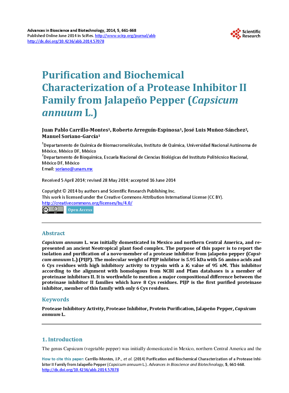 Purification And Biochemical Characterization Of A Protease Inhibitor II Family From Jalapeño Pepper (Capsicum Annuum L.) - Page 2