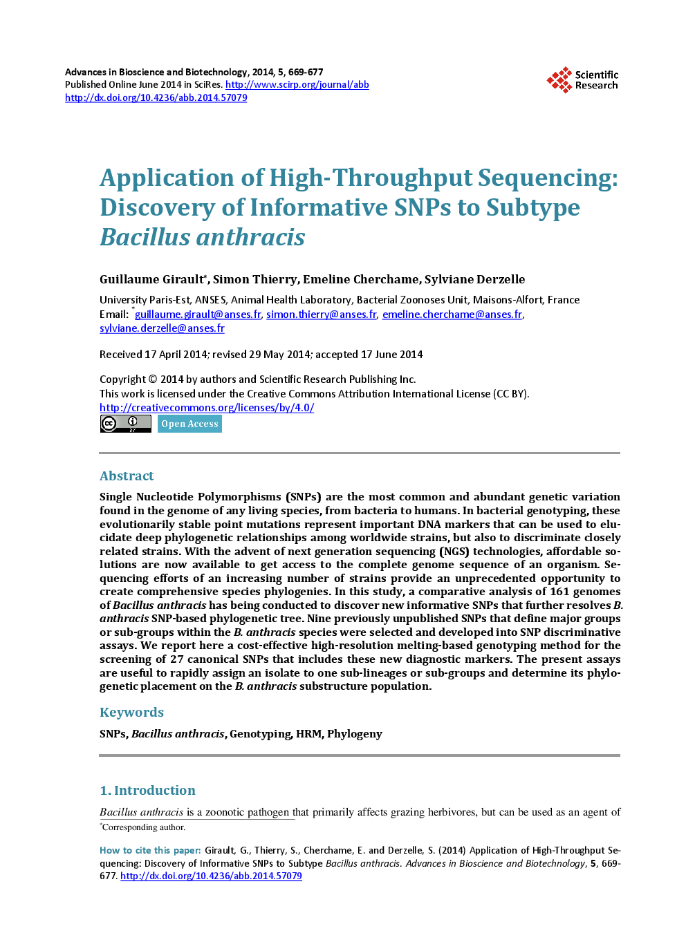 Application Of High-Throughput Sequencing: Discovery Of Informative SNPs To Subtype Bacillus Anthracis - Page 2