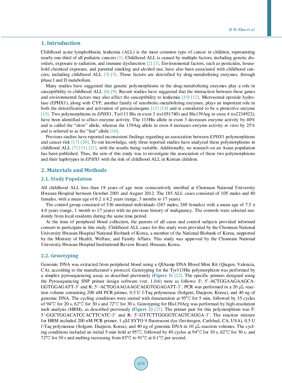 The EPHX1 rs1051740 Polymorphism Is Associated With Childhood Acute Lymphoblastic Leukemia In A Korean Population - Page 3