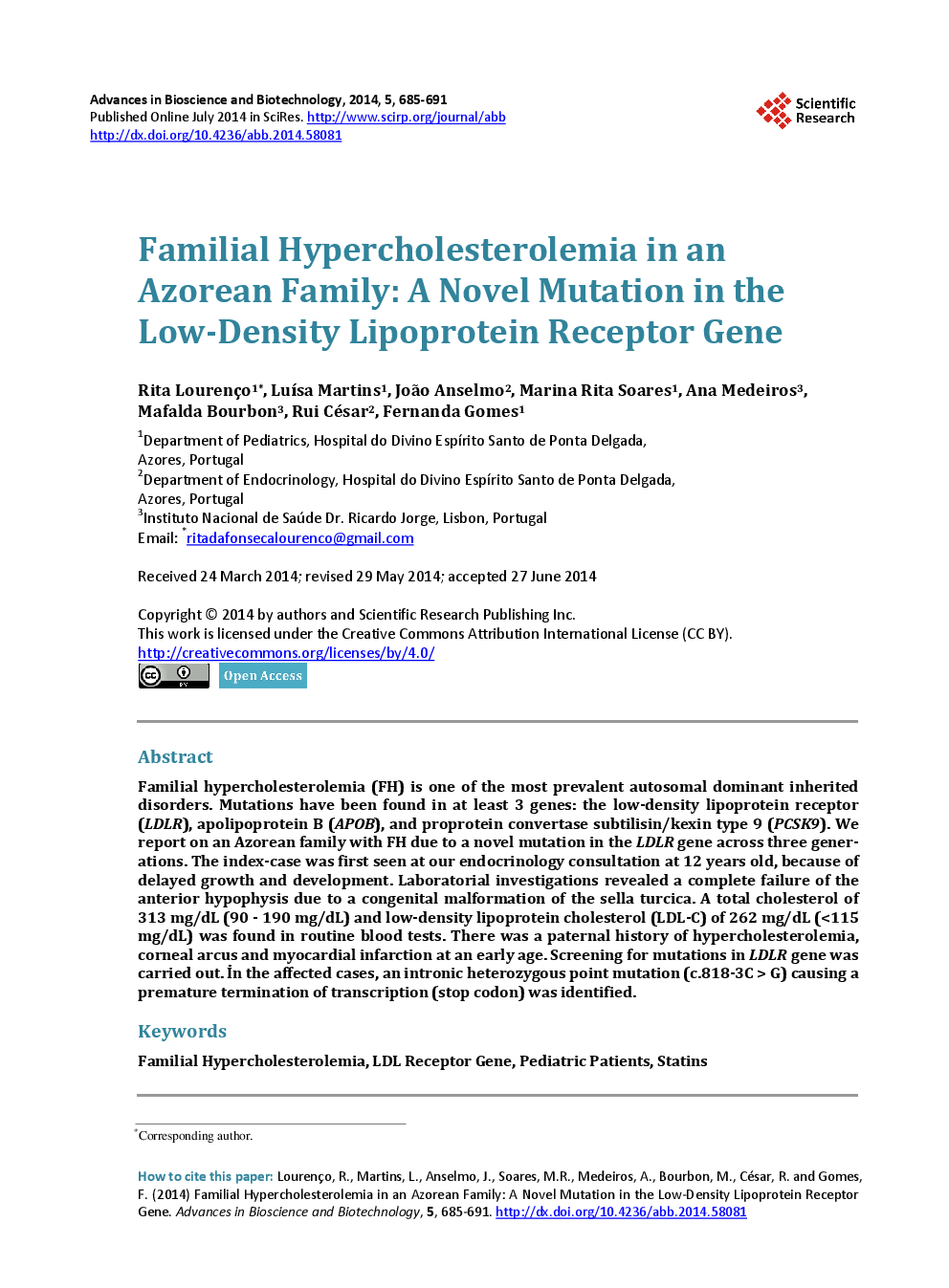 Familial Hypercholesterolemia In An Azorean Family: A Novel Mutation In The Low-Density Lipoprotein Receptor Gene - Page 2