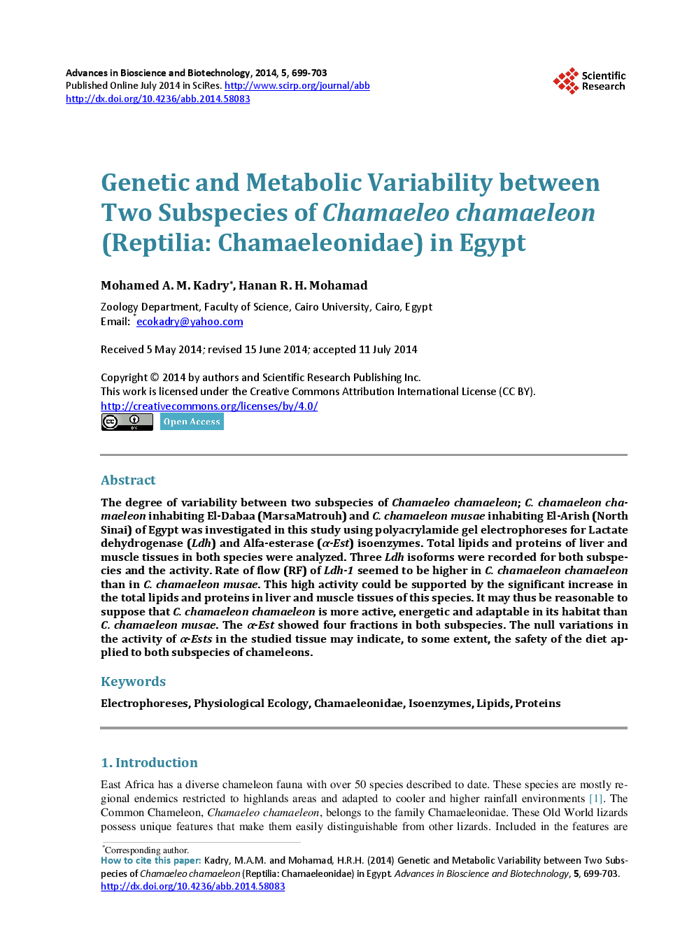Genetic And Metabolic Variability Between Two Subspecies Of Chamaeleo Chamaeleon (Reptilia: Chamaeleonidae) In Egypt - Page 2