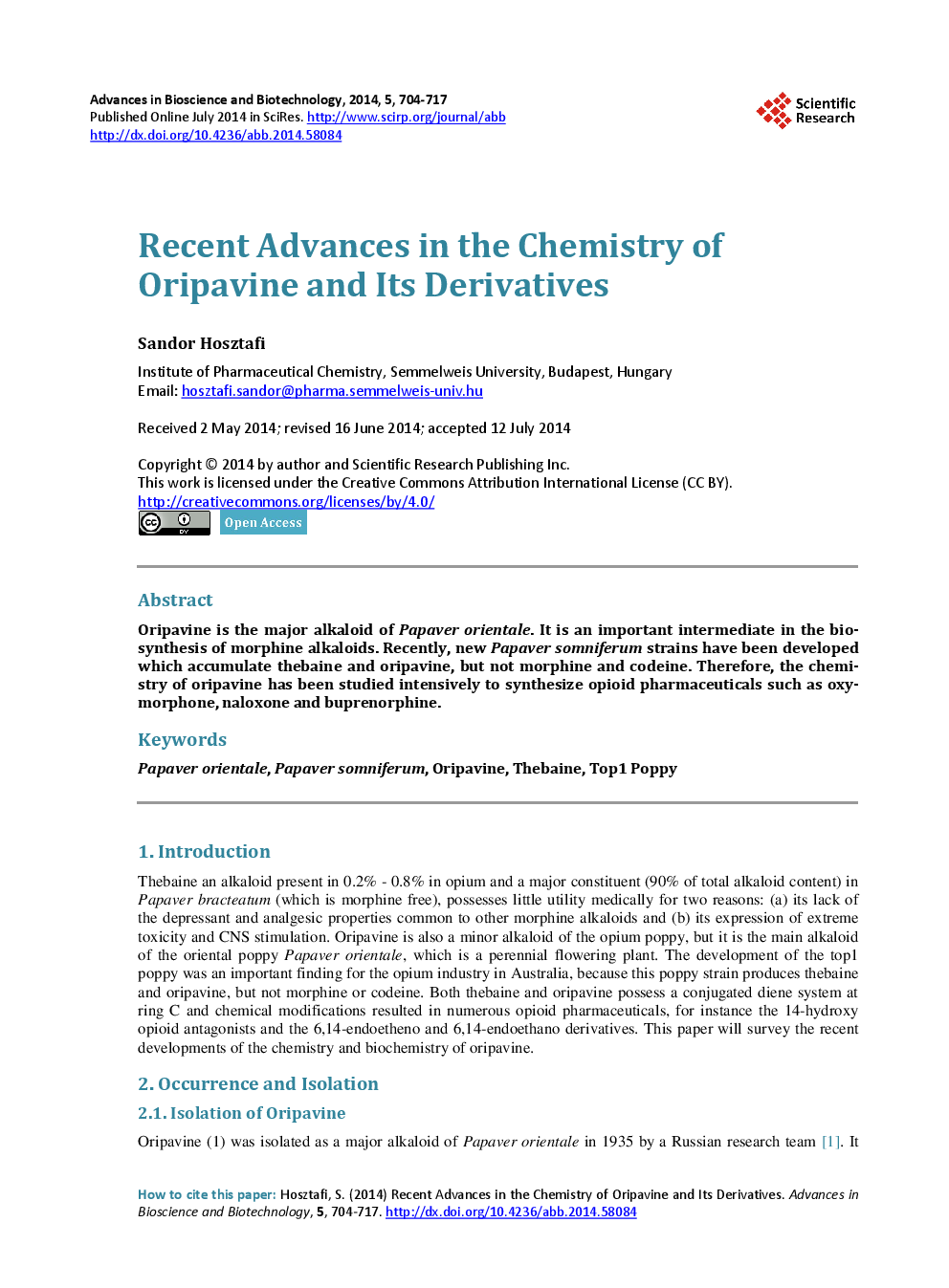 Recent Advances In The Chemistry Of Oripavine And Its Derivatives - Page 2