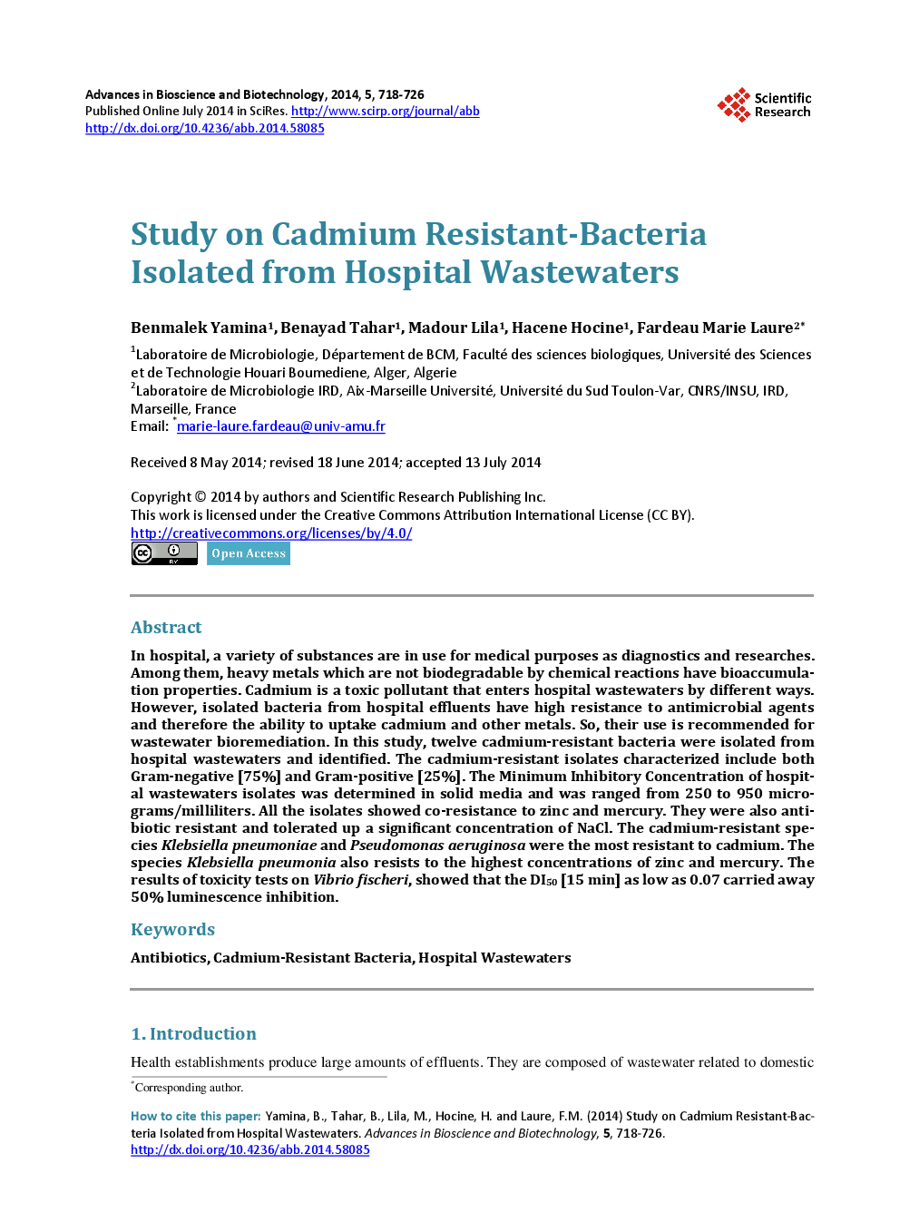 Study On Cadmium Resistant-Bacteria Isolated From Hospital Wastewaters - Page 2