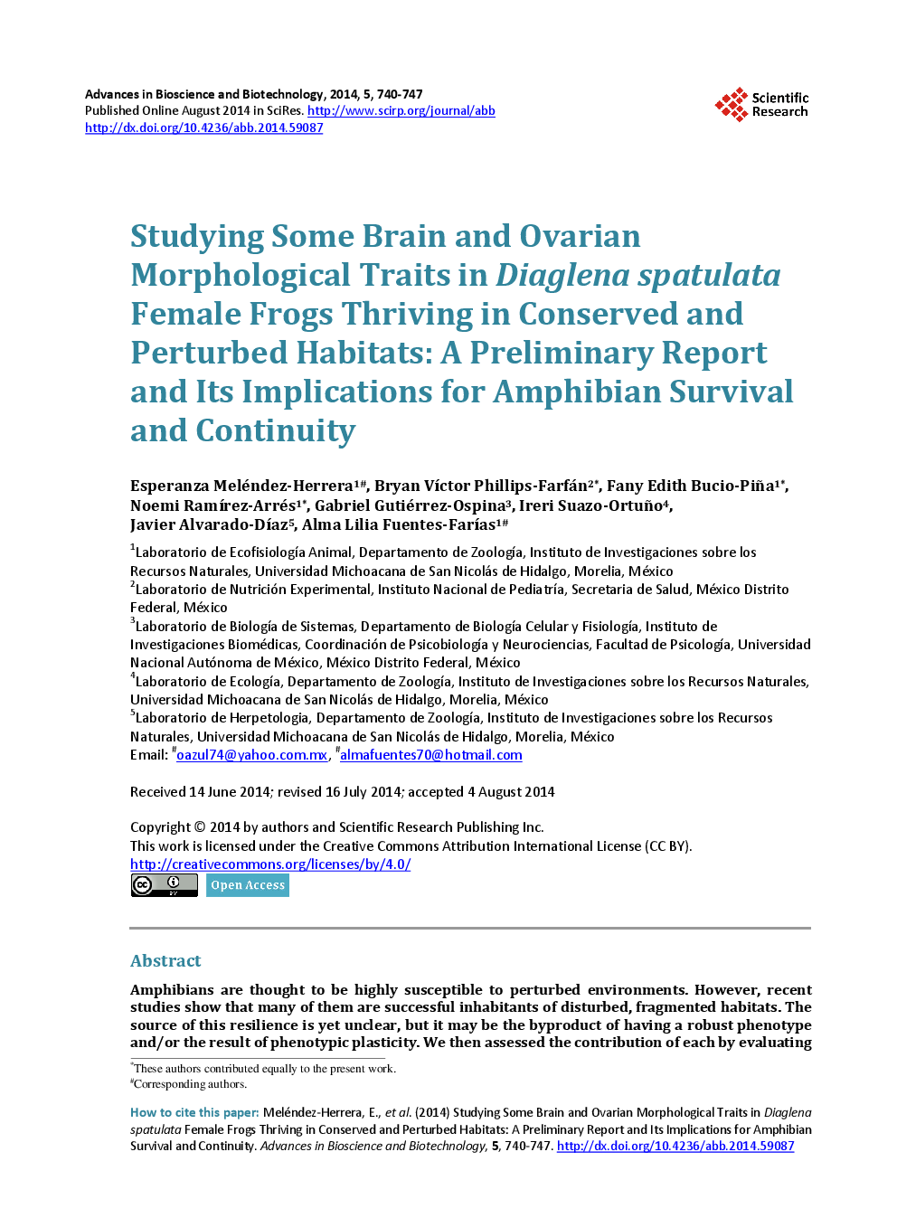 Studying Some Brain And Ovarian Morphological Traits In Diaglena Spatulata Female Frogs Thriving In Conserved And Perturbed Habitats: A Preliminary Report And Its Implications For Amphibian Survival And Continuity - Page 2
