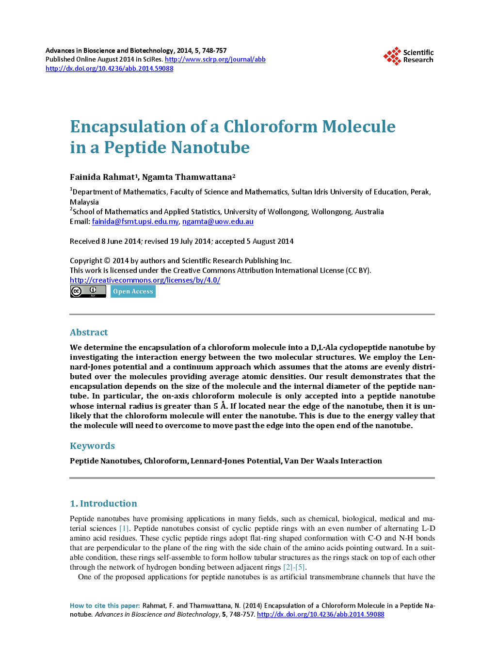 Encapsulation Of A Chloroform Molecule In A Peptide Nanotube - Page 2
