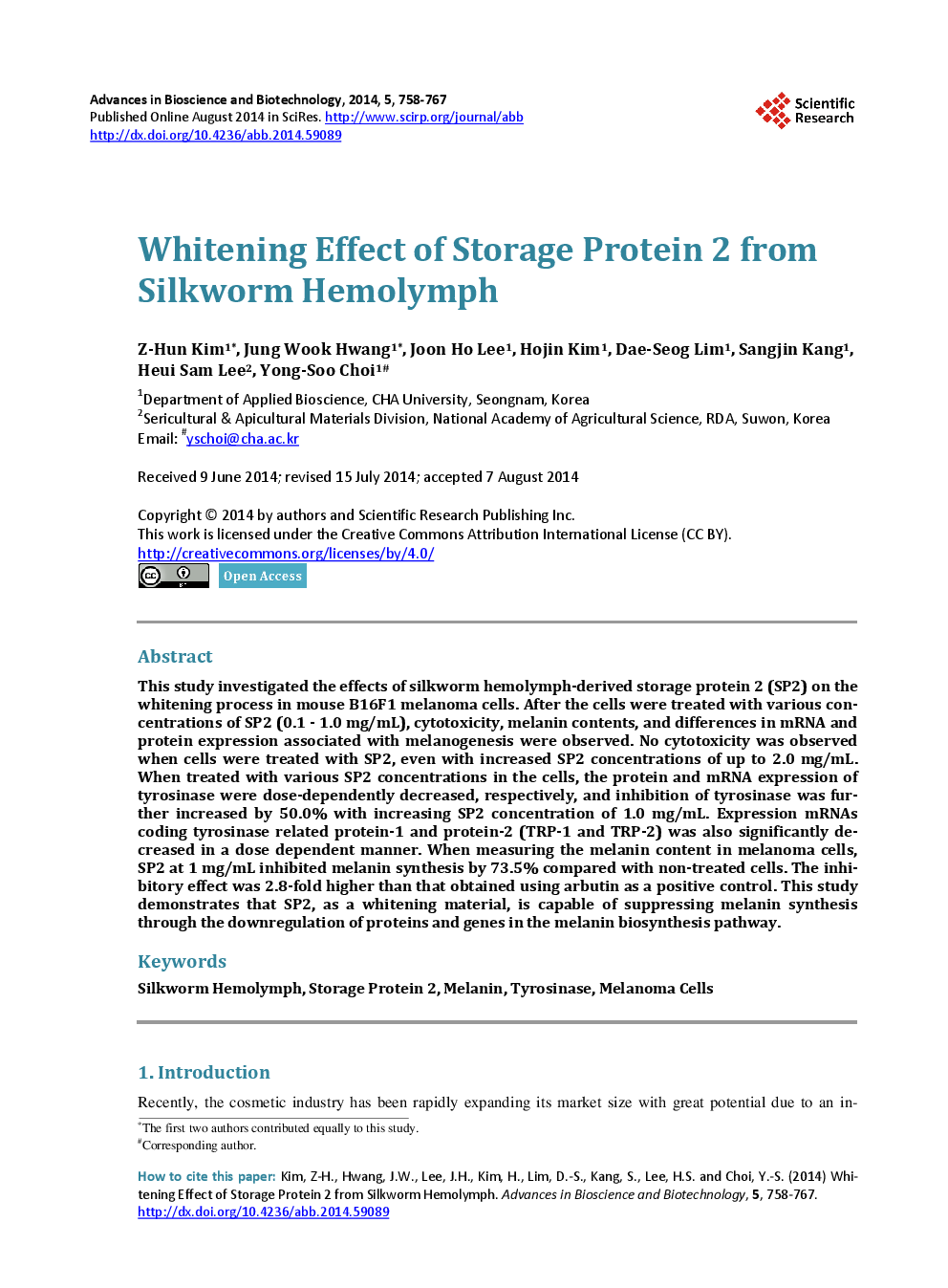 Whitening Effect Of Storage Protein 2 From Silkworm Hemolymph - Page 2