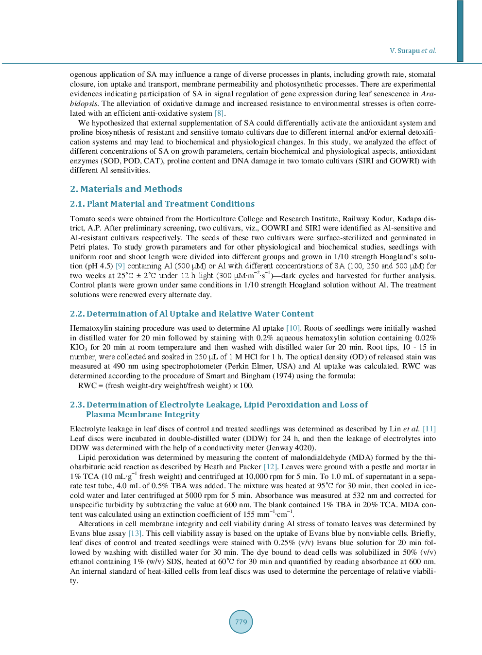 Salicylic Acid Alleviates Aluminum Toxicity In Tomato Seedlings (Lycopersicumesculentum Mill.) Through Activation Of Antioxidant Defense System And Proline Biosynthesis - Page 4