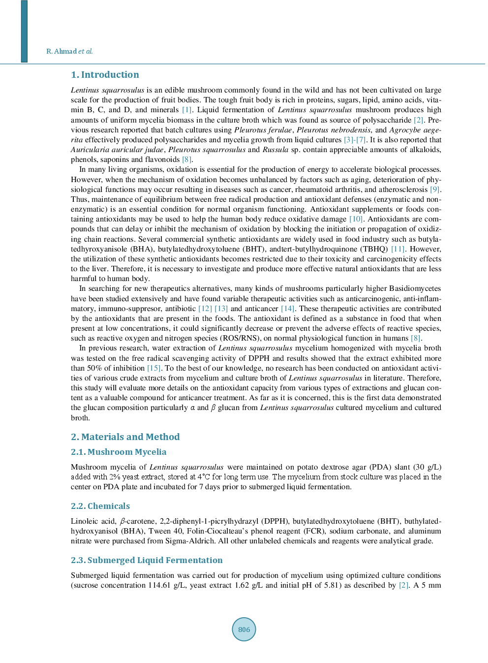 Antioxidant Properties And Glucan Compositions Of Various Crude Extract From Lentinus Squarrosulus Mycelial Cultureatment - Page 3