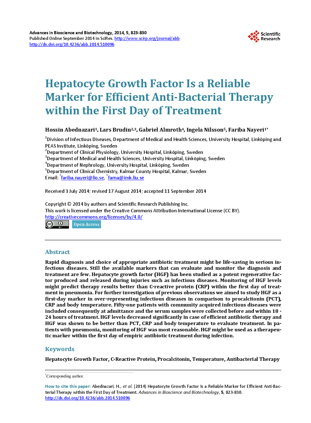 Hepatocyte Growth Factor Is A Reliable Marker For Efficient Anti-Bacterial Therapy Within The First Day Of Treatment - Page 2