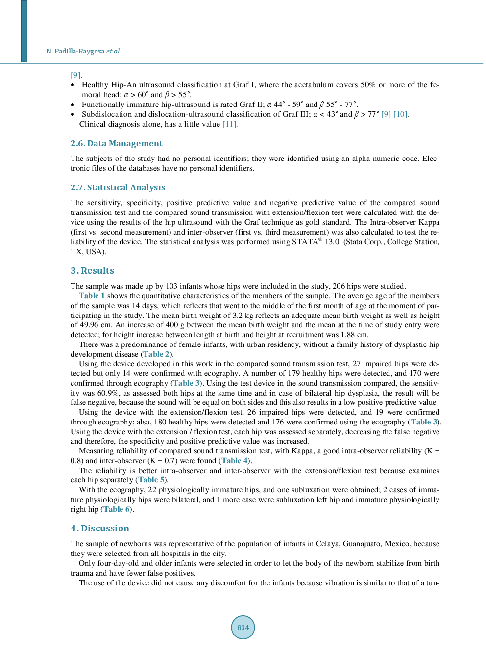 Validity And Reliability Of A Measuring Device Based On Sound Transmission For Diagnosis Of Hip Dysplasia In Newborns - Page 5