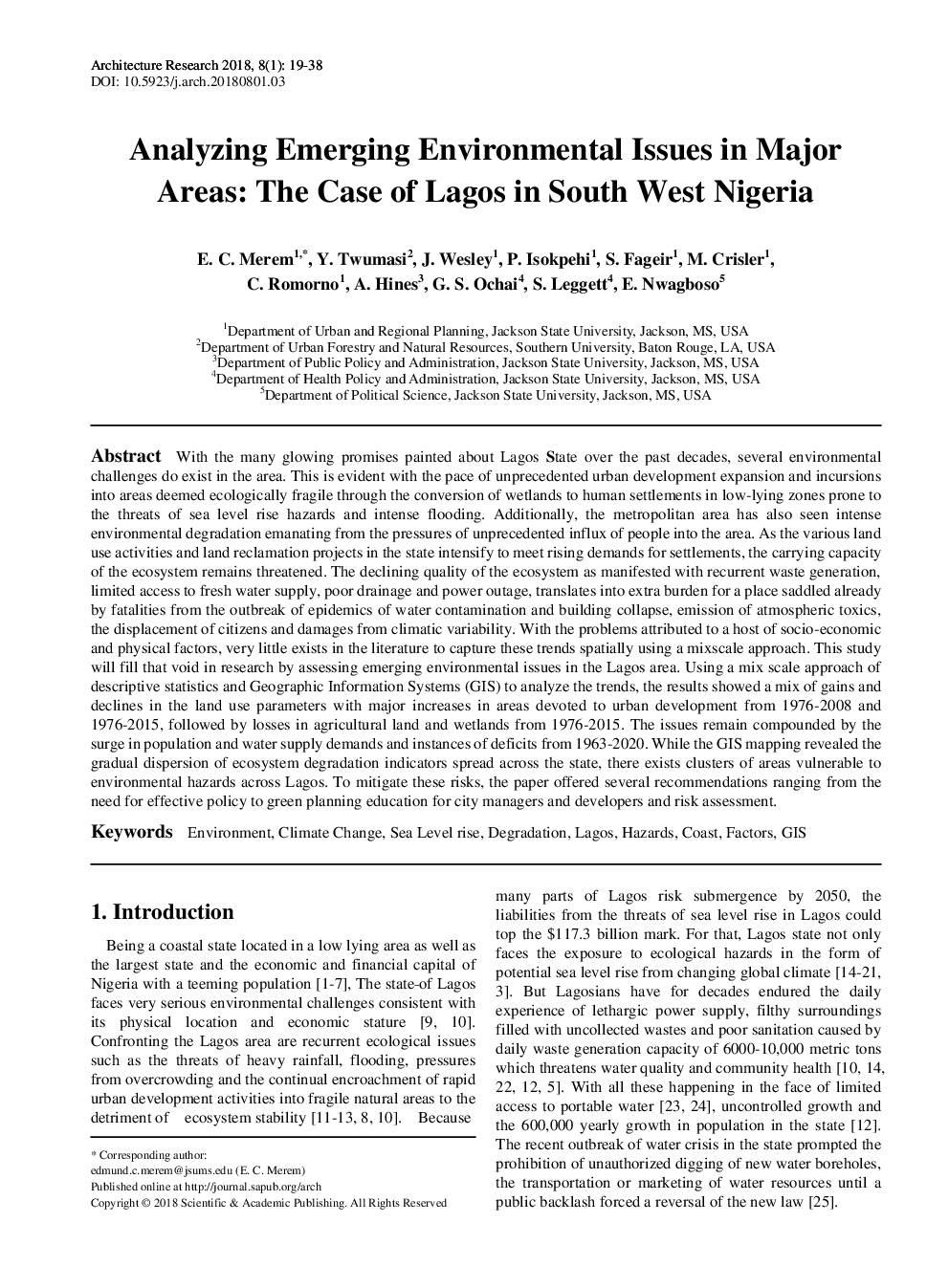 Analyzing Emerging Environmental Issues In Major Areas The Case Of Lagos In South West Nigeria - Page 2